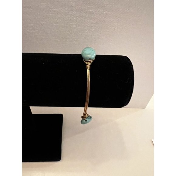 Bourbon and Boweties Copper Wire Wrapped Turquoise Bangle Bracelet Copper Tone - Picture 1 of 6